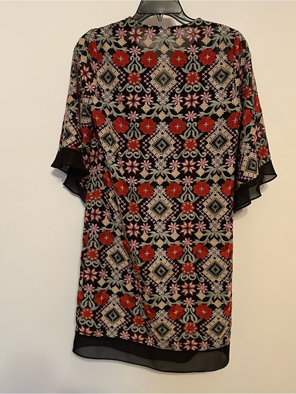 BCBGMaxAzria Midi Dress with Red and Black Floral Motif